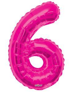 Number 6 Hot Pink Foil Balloon 34" in each. 19678-34 - FestiUSA