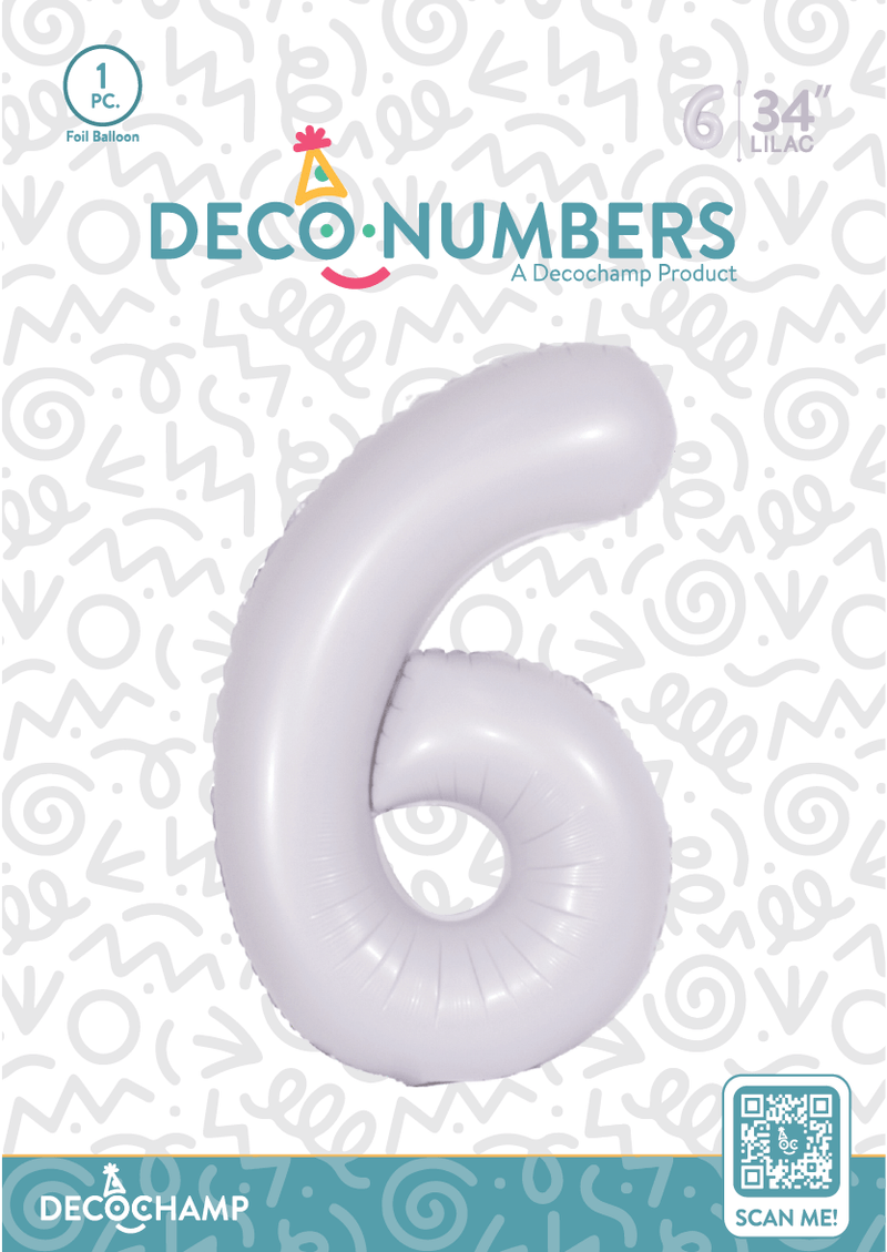 Number 6 Lilac Foil Balloon 34" (Single Pack) DECONUMBER - FestiUSA