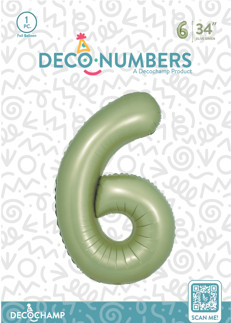 Number 6 Olive Green Foil Balloon 34" (Single Pack) DECONUMBER - FestiUSA