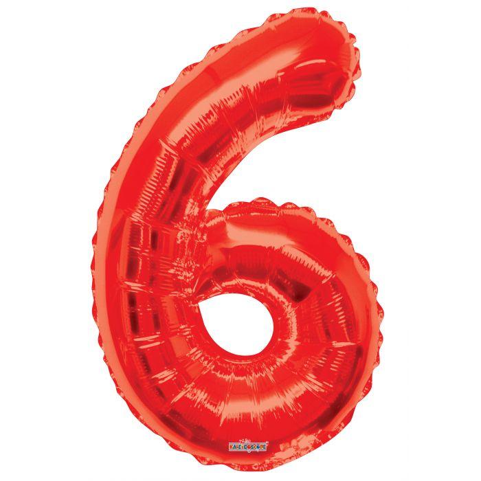 Number 6 Red Foil Balloon 34" in each. 15926-34 - FestiUSA