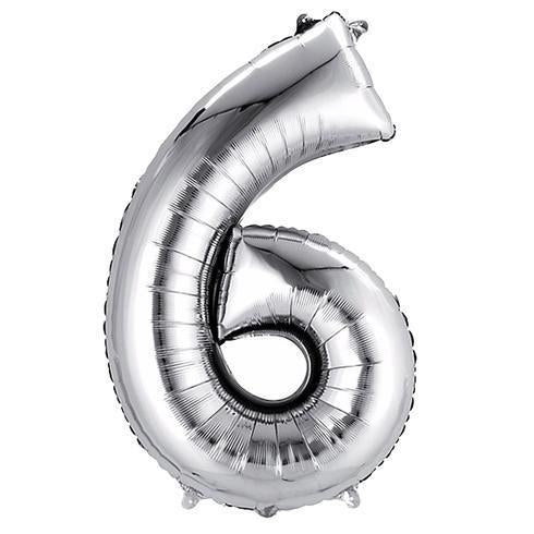 Number 6 Silver Foil Balloon 14" in each. 35013-14 - FestiUSA