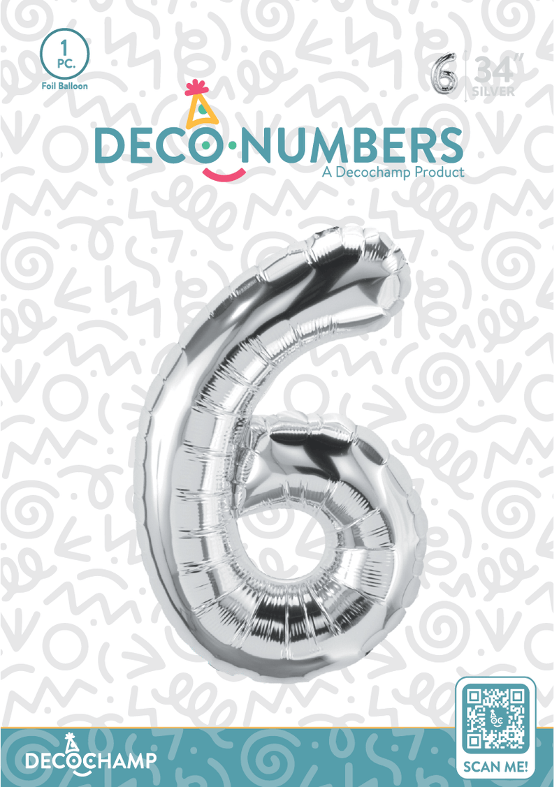 Number 6 Silver Foil Balloon 34" (Single Pack) DECONUMBER - FestiUSA