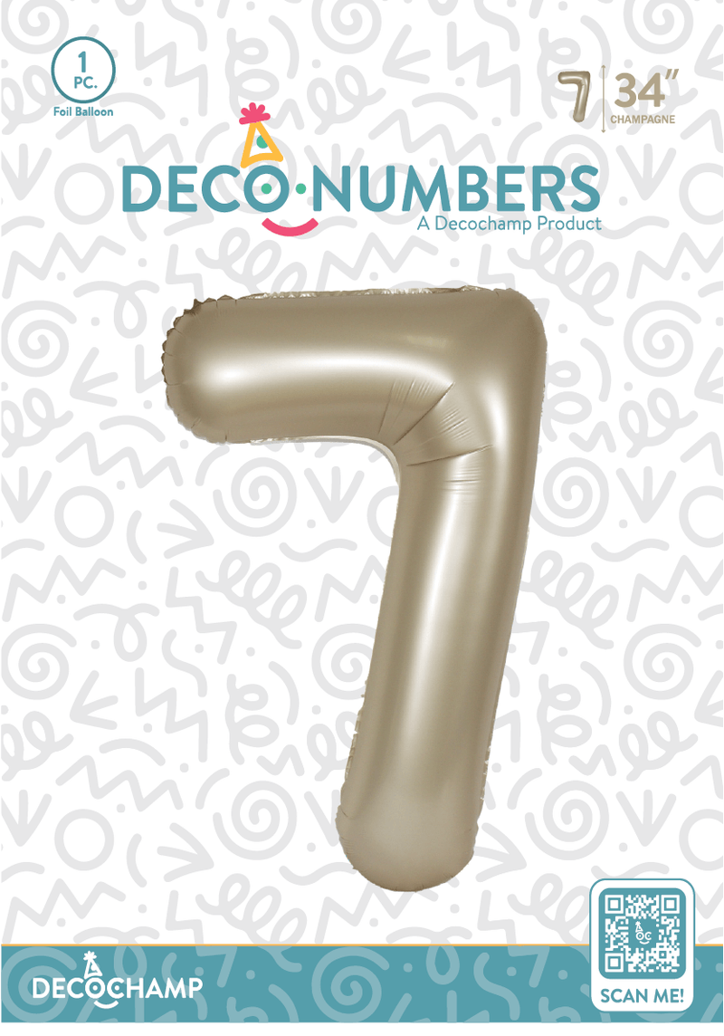 Number 7 Champagne Foil Balloon 34" (Single Pack) DECONUMBER - FestiUSA