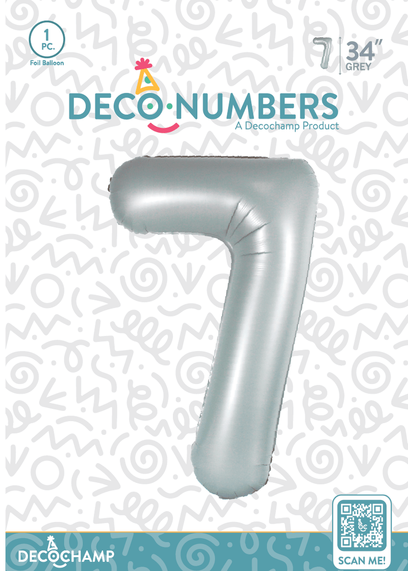 Number 7 Grey Foil Balloon 34" (Single Pack) DECONUMBER - FestiUSA