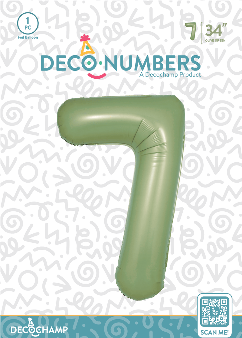 Number 7 Olive Green Foil Balloon 34" (Single Pack) DECONUMBER - FestiUSA