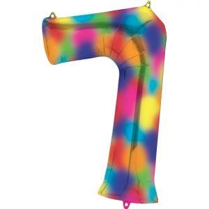 Number 7 Rainbow Splash Foil Balloon 34" each 16380-34 - FestiUSA