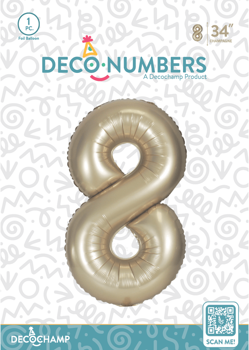 Number 8 Champagne Foil Balloon 34" (Single Pack) DECONUMBER - FestiUSA