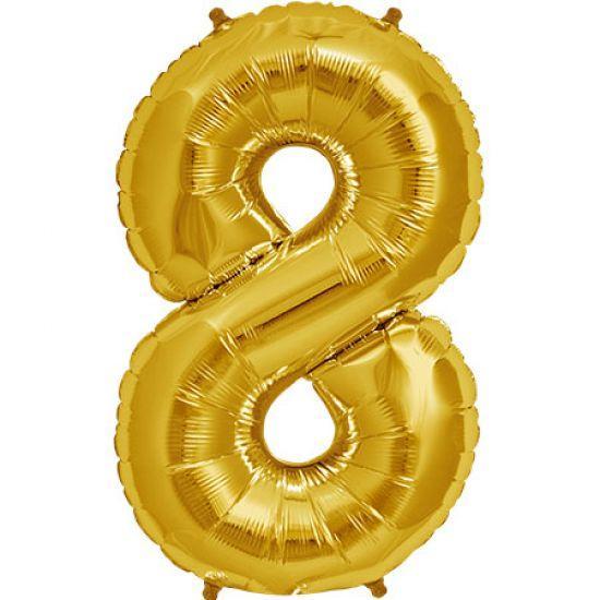 Number 8 Gold Foil Balloon 34" in each. 19660-34 - FestiUSA