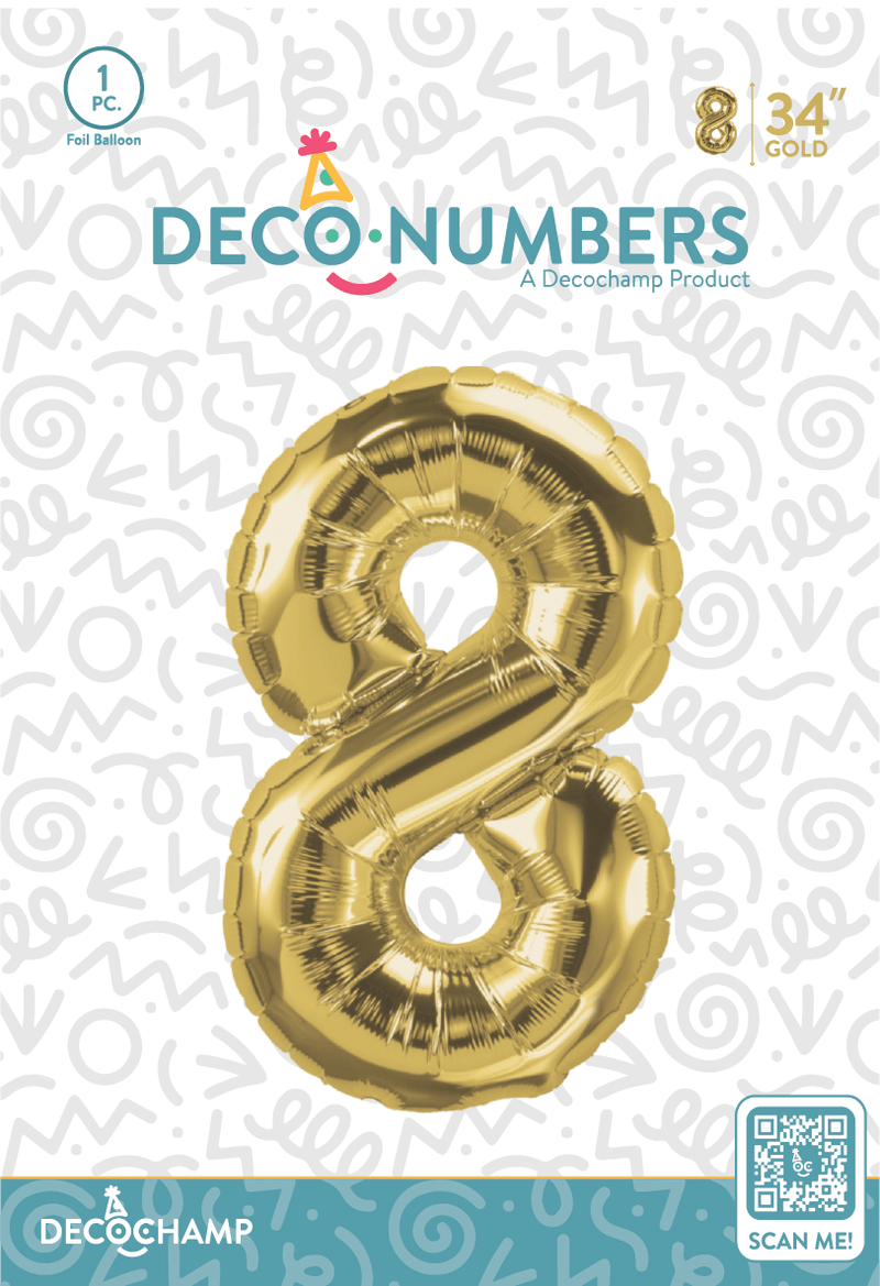 Number 8 Gold Foil Balloon 34" (Single Pack) DECONUMBER - FestiUSA