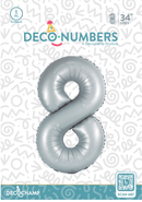 Number 8 Grey Foil Balloon 34" (Single Pack) DECONUMBER - FestiUSA