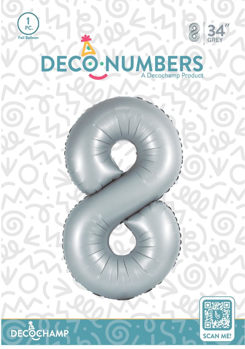 Number 8 Grey Foil Balloon 34" (Single Pack) DECONUMBER - FestiUSA