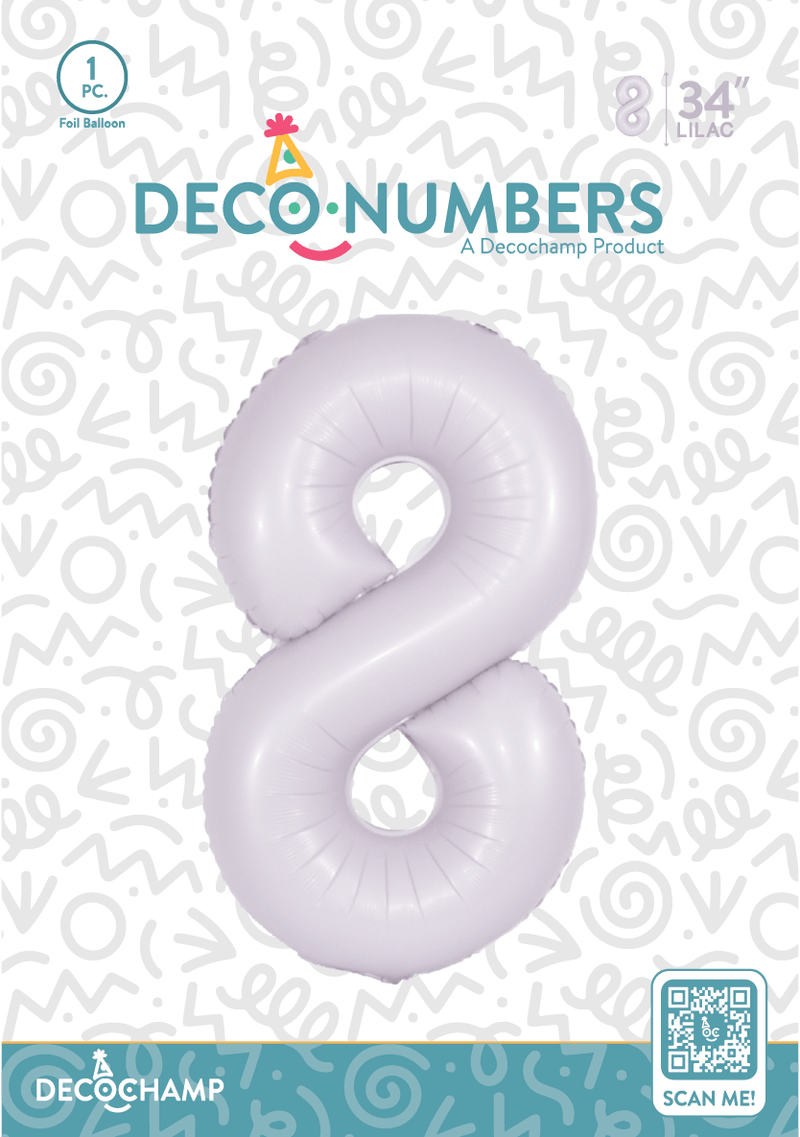 Number 8 Lilac Foil Balloon 34" (Single Pack) DECONUMBER - FestiUSA
