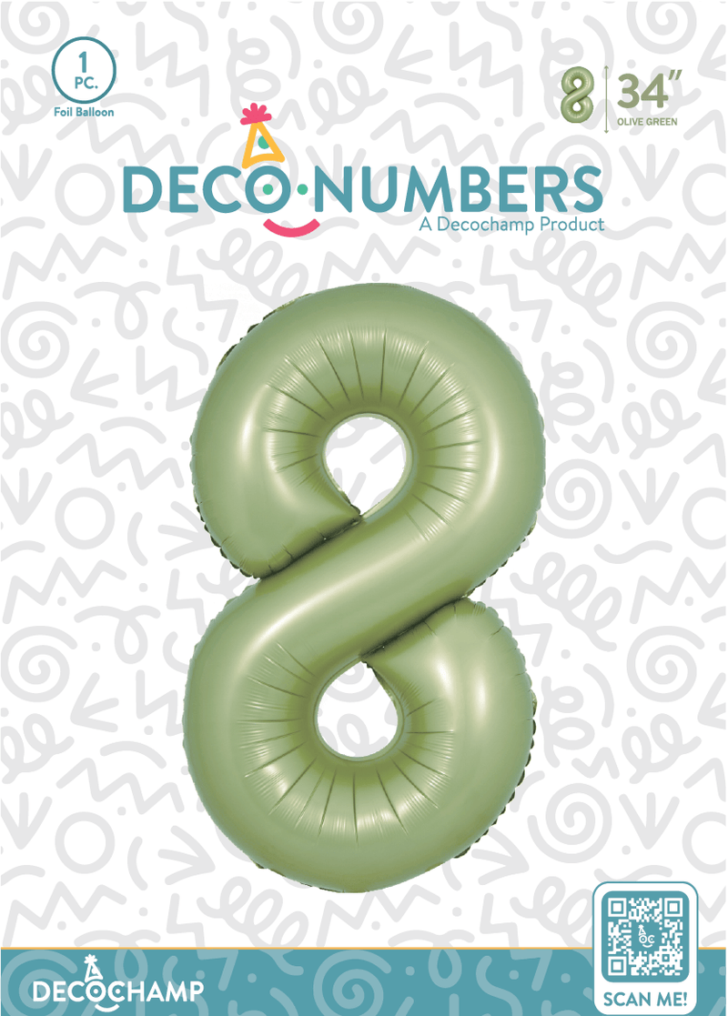 Number 8 Olive Green Foil Balloon 34" (Single Pack) DECONUMBER - FestiUSA