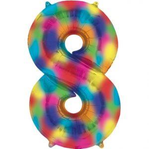 Number 8 Rainbow Splash Foil Balloon 34" each 16381-34 - FestiUSA