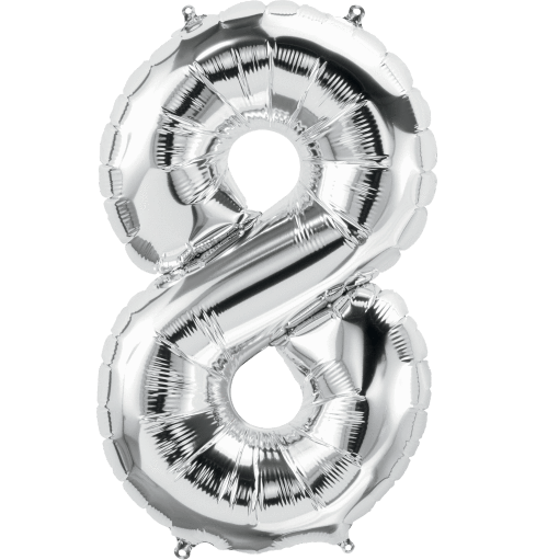 Number 8 Silver Foil Balloon 14" in each. 35015-14 - FestiUSA