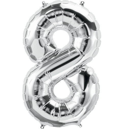 Number 8 Silver Foil Balloon 34" in each. 19650-34 - FestiUSA