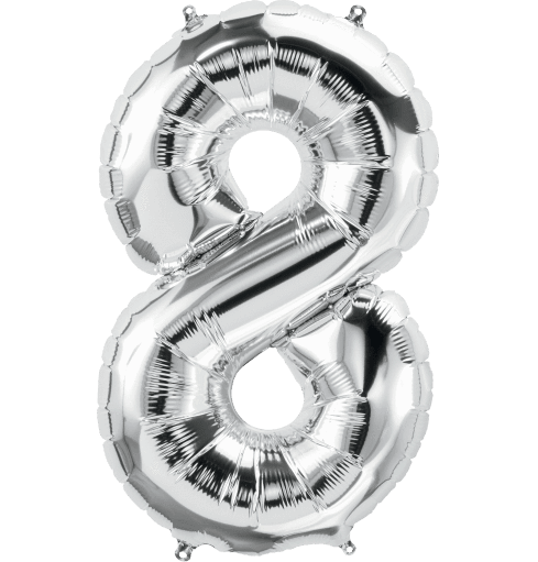 Number 8 Silver Foil Balloon 34" in each. 19650-34 - FestiUSA