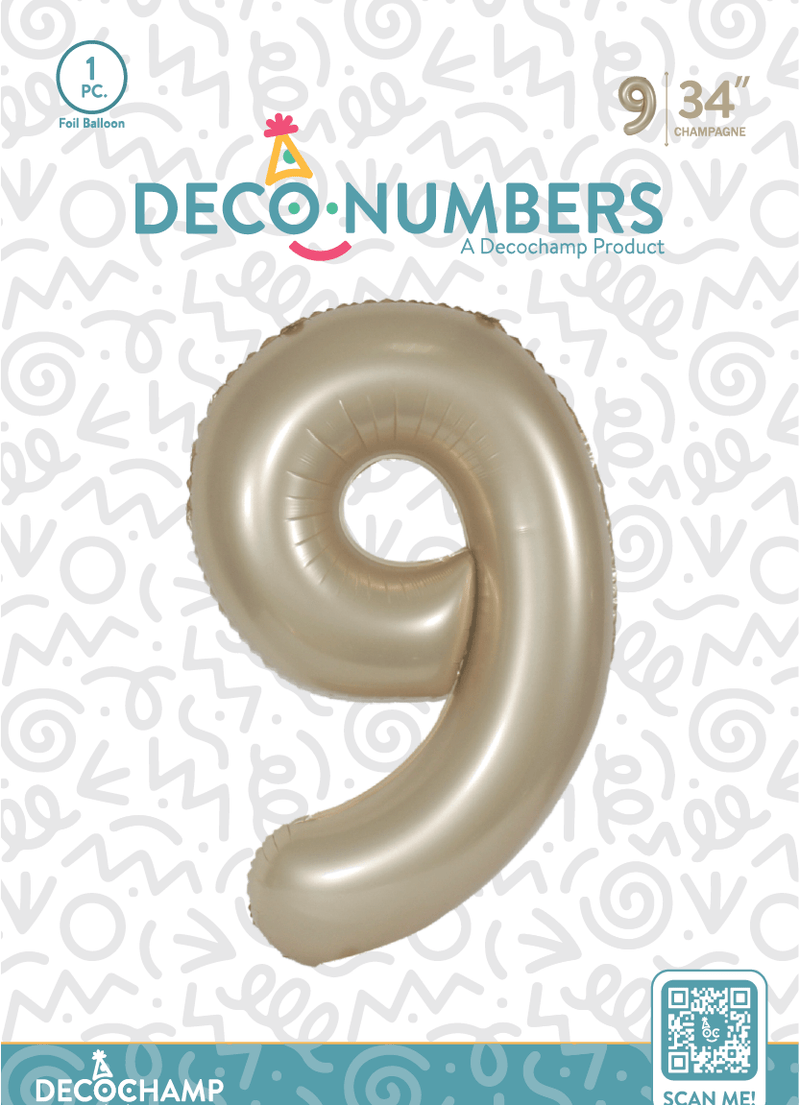Number 9 Champagne Foil Balloon 34" (Single Pack) DECONUMBER - FestiUSA