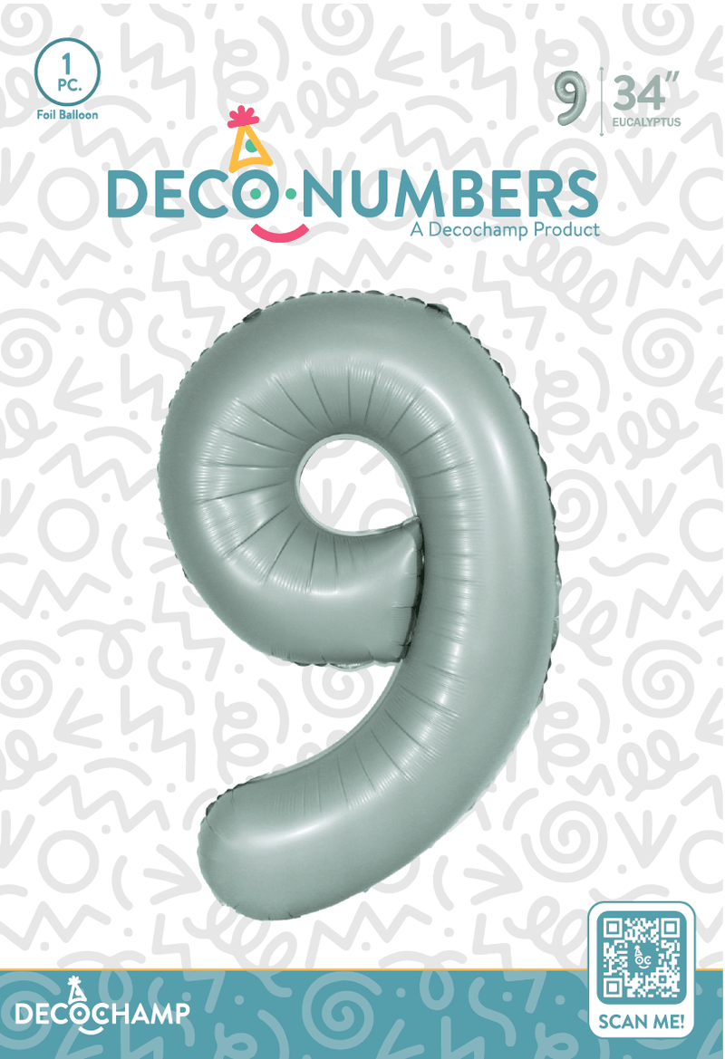 Number 9 Eucalyptus Foil Balloon 34" (Single Pack) DECONUMBER - FestiUSA