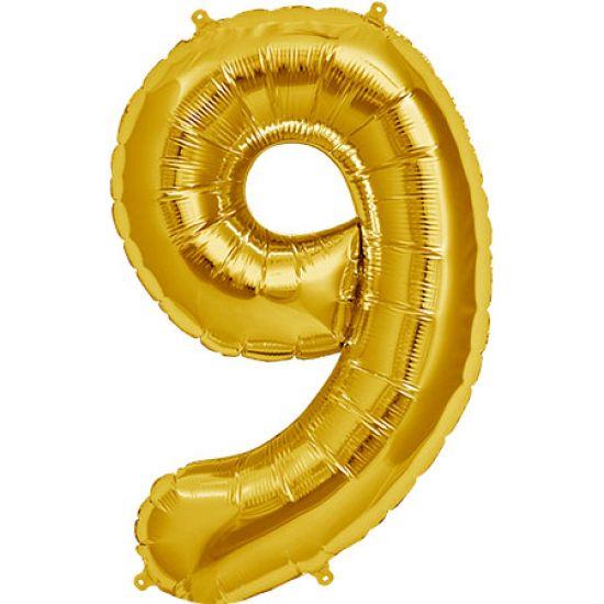 Number 9 Gold Foil Balloon 14" in each. 35066-14 - FestiUSA