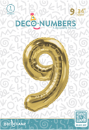 Number 9 Gold Foil Balloon 34" (Single Pack) DECONUMBER - FestiUSA