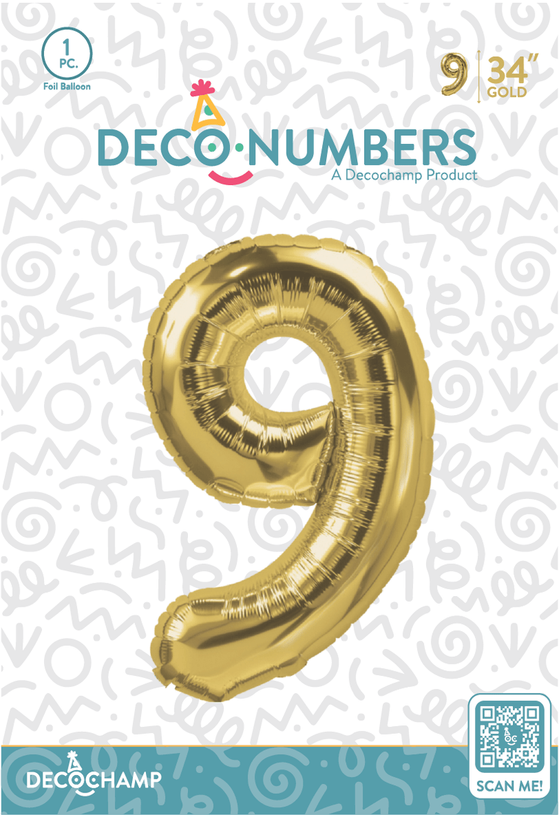 Number 9 Gold Foil Balloon 34" (Single Pack) DECONUMBER - FestiUSA