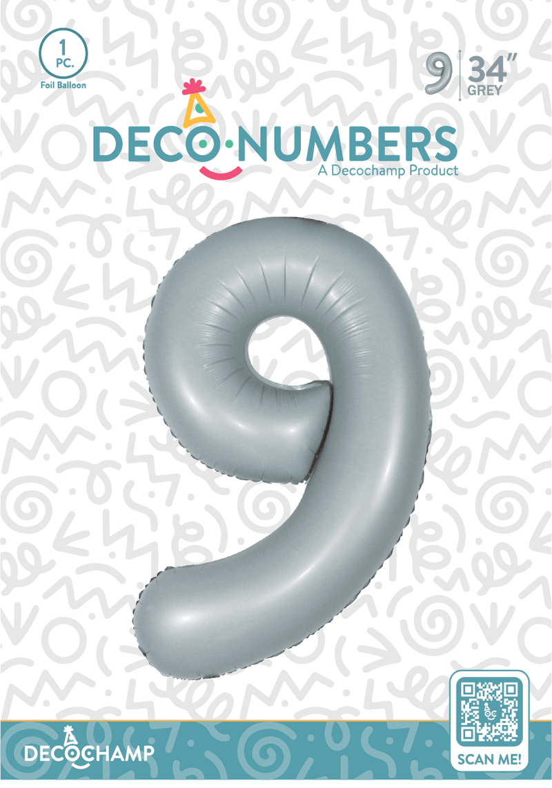 Number 9 Grey Foil Balloon 34" (Single Pack) DECONUMBER - FestiUSA