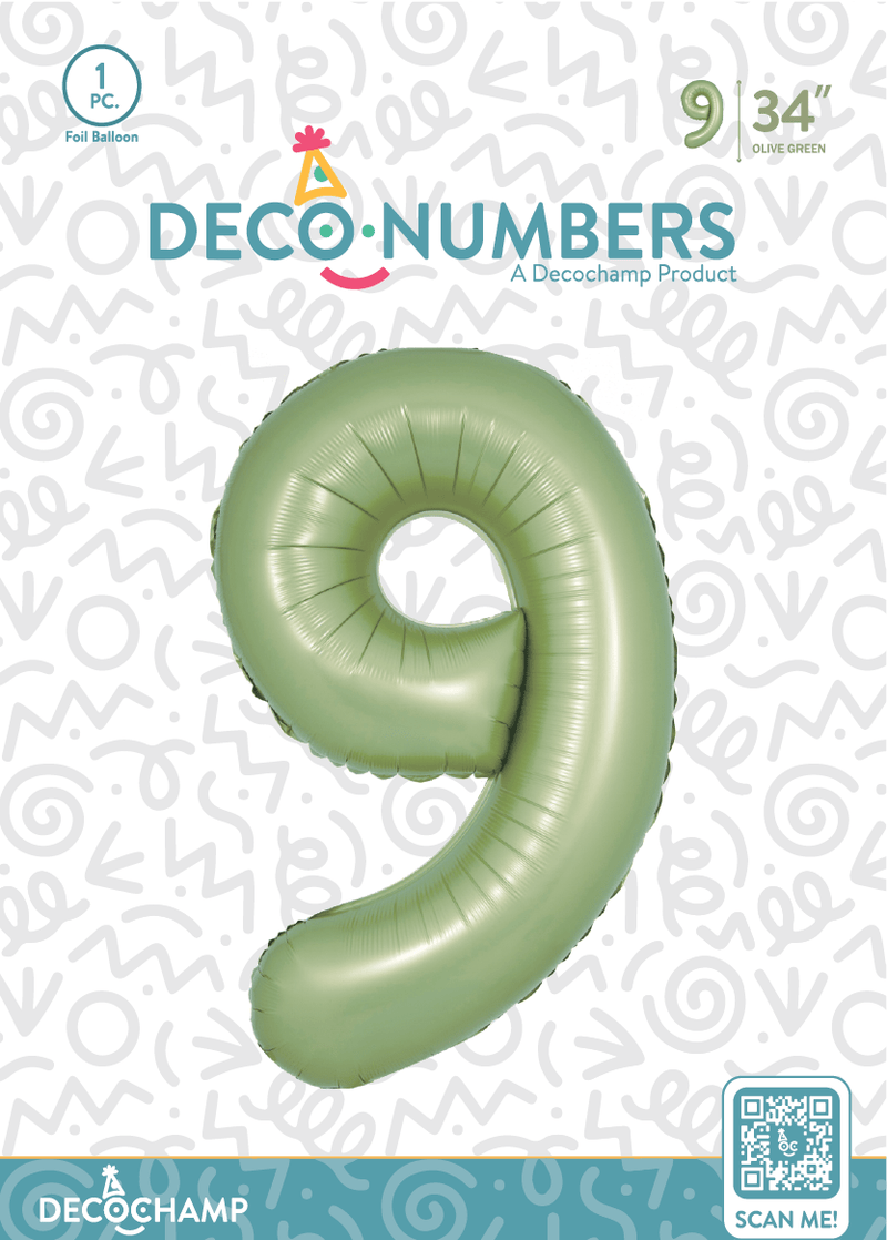 Number 9 Olive Green Foil Balloon 34" (Single Pack) DECONUMBER - FestiUSA