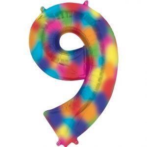 Number 9 Rainbow Splash Foil Balloon 34" each 16382-34 - FestiUSA