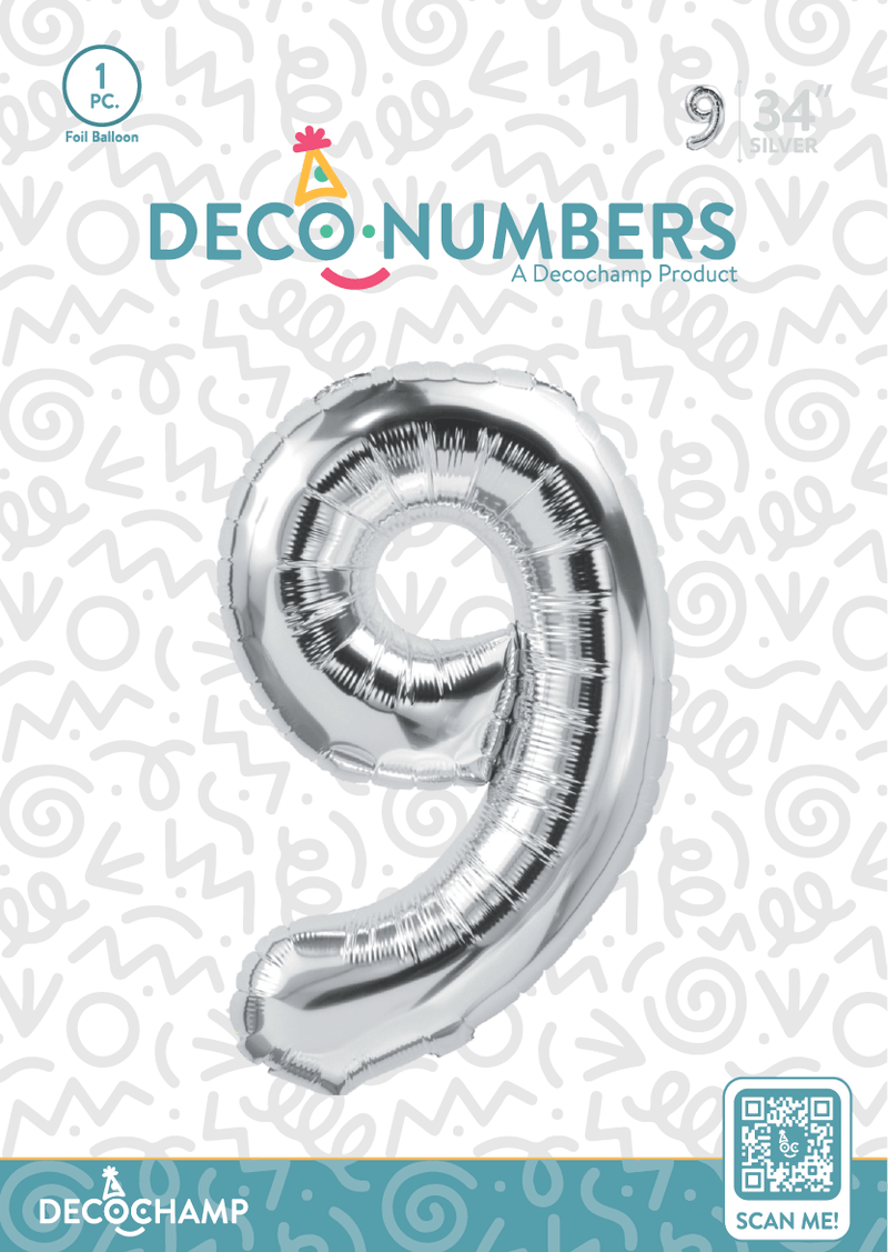Number 9 Silver Foil Balloon 34" (Single Pack) DECONUMBER - FestiUSA