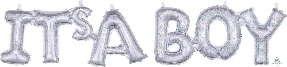 Phrase Block (It's A Boy) Silver Holo 20" - (Single Pack). 3916611 - FestiUSA