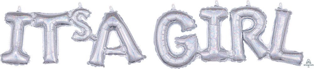 Phrase Block (It's A Girl) Silver Holo 20"/22" - (Single Pack). 3917111 - FestiUSA