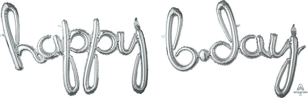 Phrase Script Happy B.day Silver 39" 37" - (Single Pack). 3793611 - FestiUSA