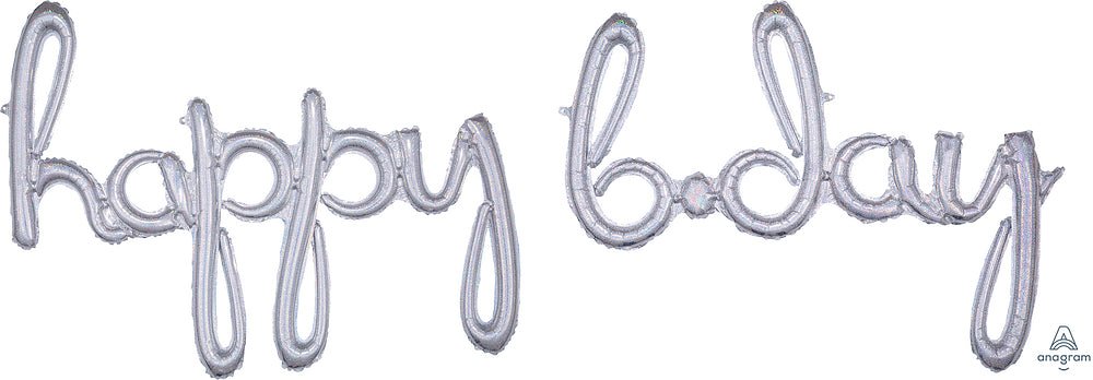 Phrase Script Happy B.day Silver Holo 39" 37" - (Single Pack). 3917511 - FestiUSA