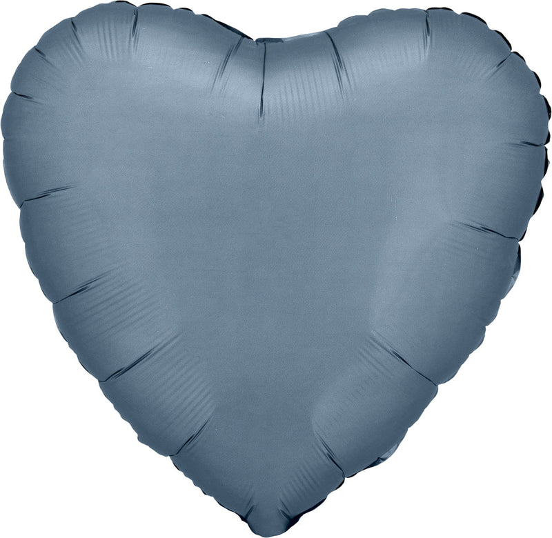 Satin Luxe Steel Blue Heart 17" - (Single Pack). 3681401 - FestiUSA