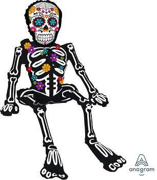 Sitting Day of the Dead Skeleton 18" x 26" - (Single Pack). 4202001 - FestiUSA
